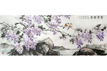 画家邱和法精美紫藤图《紫云飘香》
