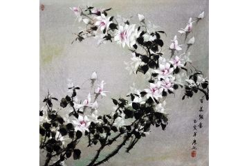 李乐斗方花鸟画《百花飘香》