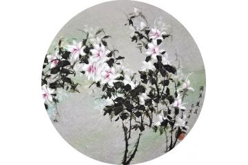 李乐老师斗方写意国画《闭月羞花》