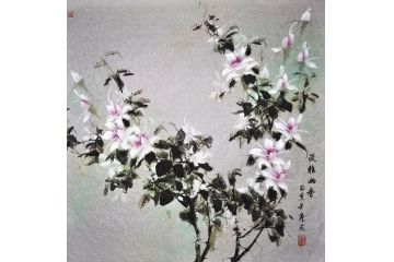 卧室挂画 美女画家李乐小品花鸟画《淡雅幽香》