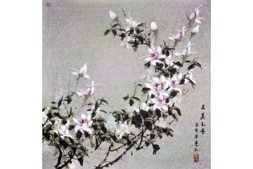 李乐斗方花鸟画《花美色香》