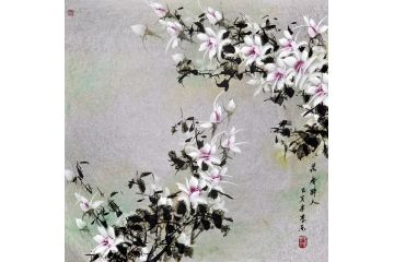 李乐老师斗方写意花鸟画《花香醉人》