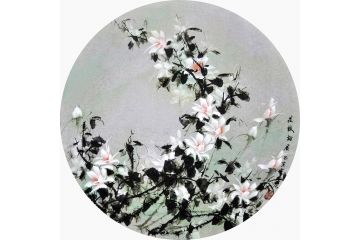 美女画家李乐斗方月季画《花枝招展》