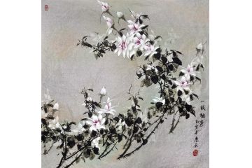 斗方花鸟画 李乐最新写意花鸟画《一枝独秀》