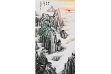 李林宏新品创作国画山水画五岳之尊《泰山日出》