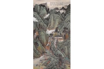 美协会员张林荣仿古《岚翠溶溶媚 远空树根离》