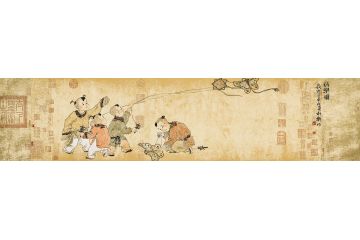 杜艳老师风俗人物画之孩童放风筝《行乐图》