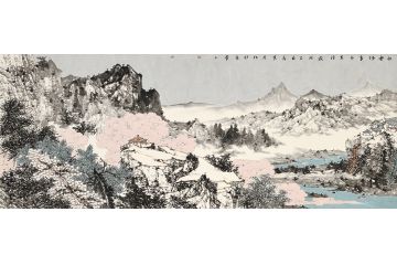 中美协会员杜艳六尺横幅山水画《白云何事自末注》