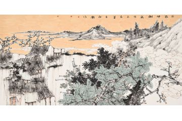 美协画家杜艳老师国画山水画作品《花影烟树》