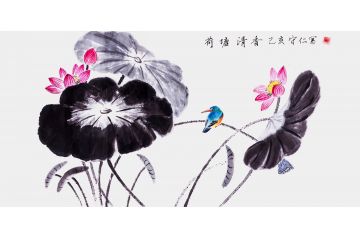国画荷花 齐守仁四尺横幅荷花图《荷塘清香》