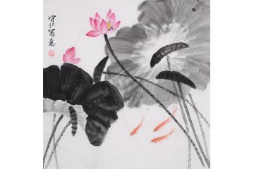 齐守仁国画写意荷花图《荷塘》