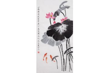 【新品】齐守仁四尺竖幅荷花图《一缕清风送荷香》