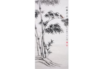 齐守仁四尺竖幅竹子图《竹报平安》