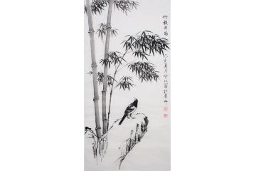 齐守仁国画竹石图《竹报平安》