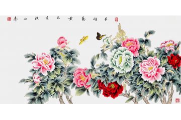 张洪山新品工笔牡丹画《花开富贵》