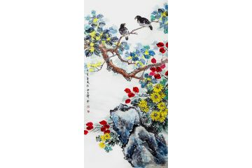 邱冰冰新品四尺竖幅写意花鸟画《穷款》