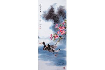 邱冰冰写意国画鸭子图《春江水暖》