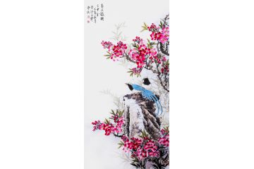 邱冰冰精品四尺竖幅花鸟画《春在枝头已十分》