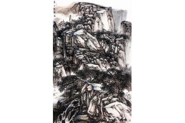 张镛新品力作六尺竖幅焦墨山水画《溪山览胜图》