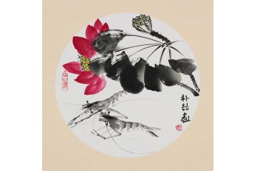 朴喆老师斗方虾趣图作品《穷款》