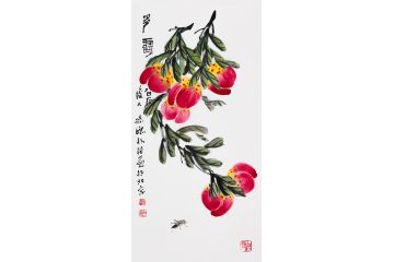 朴喆老师写意三尺竖幅寿桃画《多寿》