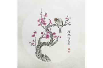 任正华老师斗方花鸟画佳作《悠然》