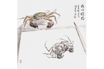 羽墨新品工笔动物画 螃蟹《我的模特》
