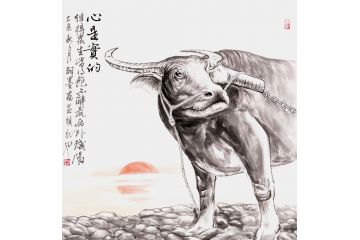 国画牛 羽墨工笔动物画小品《心是实的》