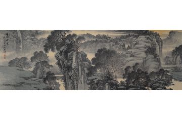 林德坤新品创作写意山水画作品《江南烟云》