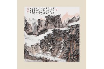 张林荣新品国画斗方山水画《不知落日在松林》