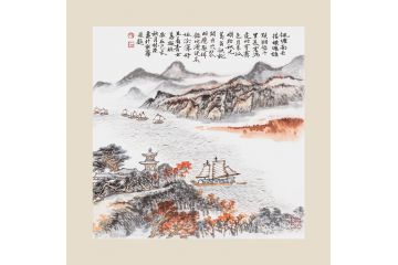中美协张林荣国画斗方画《枫塘南去接横塘》