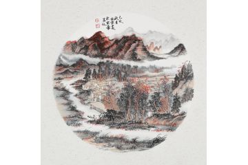 家庭装饰画 张林荣新品斗方山水画《秋色小景》