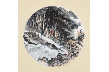 中美协名家张林荣真迹小品山水画《穷款》