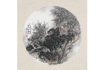 张林荣力作写意仿古斗方山水画新品《穷款》