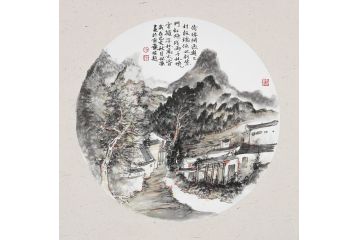 名家张林荣新品斗方小品画《云拥深林万木昏》
