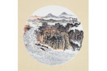 墙壁装饰小品画 张林荣新品斗方山水画《穷款》