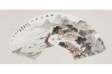 中美协张林荣国画小尺寸新品《斜阳山雨外》