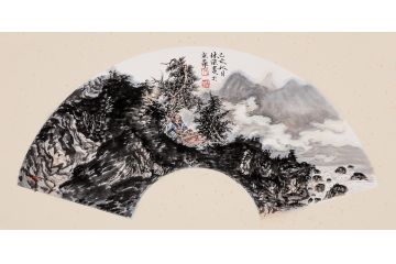 中美协张林荣之作小尺寸山水画《抚琴图》