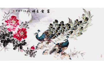 丁珂老师最新作品 牡丹孔雀图《富贵吉祥》