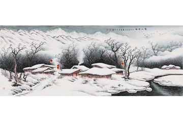 李国胜新品创作写意雪景山水画《家山雪韵》