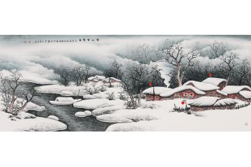 李国胜新品六尺横幅国画雪景《家山雪霁图》
