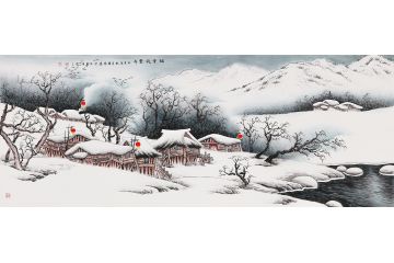 沙发背景墙挂画 李国胜山水画《瑞雪兆丰年》