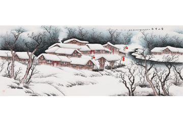 李国胜新品力作六尺横幅写意山水画《家山雪韵》