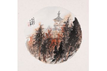 张林荣新品力作小品斗方山水画作品《穷款》