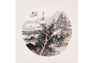 中美协画家张林荣新品创作斗方山水画《穷款》