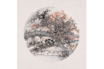 室内挂画 美协画家张林荣斗方山水画《穷款》