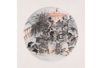 家庭装饰画 美协张林荣斗方画作品《穷款》