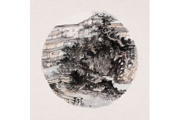 室内装饰壁画 张林荣新品斗方山水画《穷款》