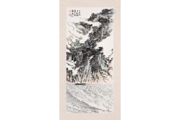美协画家张林荣创作竖幅山水画《穷款》