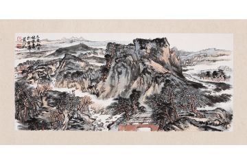 张林荣新品创作小尺寸横条幅山水画《穷款》
